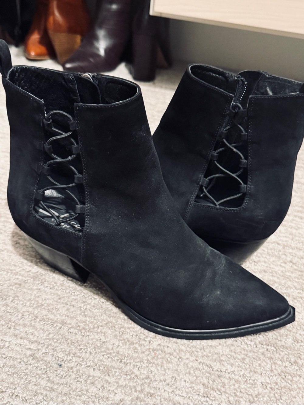 Sbicca Black Suede Lace-Up Side Cutout Ankle Boots